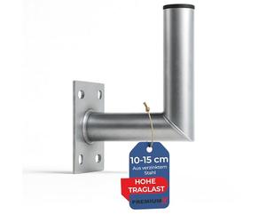 PremiumX 10 - 15 cm Wall Bracket Galvanised Steel Angle Wall Mount for Satellite Antenna Satellite Dish Wall Mounting Distance 100 - 150 mm Diameter 48 mm