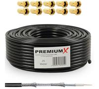 PremiumX 25m coaxial SAT cable antenna cable coax cable 135dB black 4-way shielded for DVB-S / S2 DVB-C and DVB-T BK systems + 10 F-plugs