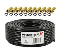 PremiumX 50 m Professional Coaxial Cable Black 130 dB 4-Way CU Copper Satellite Coaxial Cable SAT Antenna Cable 10x F-Connector