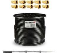 PremiumX DELUXE PRO 100m coaxial cable BLACK 135dB 5-way shielded pure copper 100 meter SAT antenna cable with 10x F connector 8.0mm in color"GOLD" FREE OF CHARGE