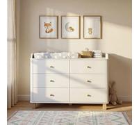 PREMTURE Baby Changing Table with 6 Drawers & Guard Rails, 120cm, Off-White | Wide changing area with raised guard rails and 6 spacious drawers keeps baby essentials organised and close at hand