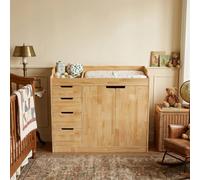 PREMTURE Solid Pine Baby Changing Table with 4 Drawers & Cabinet - 120cm Nursery Unit