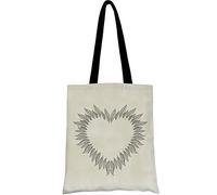 PREMYO Reusable Shopping Bag Cotton Tote Long Handled Easy to Carry Over the Shoulder Quote Print Heart Feather Birthday Present Gift Natural Canvas