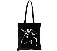 PREMYO Reusable Shopping Bag Cotton Tote Long Handled Easy to Carry Over the Shoulder Quote Print Unicorn Birthday Present Gift Black Canvas