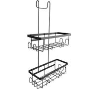 PREMZO 2 Tier Over Door Shower Screen Rectangular Caddy Hanging Shower Rack Bathroom Organiser Rustproof Toilet Storage Holder Compartment Compact Caddy (Black)