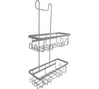 PREMZO 2 Tier Over Door Shower Screen Rectangular Caddy Hanging Shower Rack Bathroom Organiser Rustproof Toilet Storage Holder Compartment Compact Caddy (Grey)