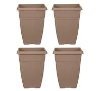 PREMZO 42 cm Tall Athens Garden Patio Planters Flower Pot Growth Container Top Square Plastic Vases, Home Garden Décor Traditional Planters, Sturdy Resistance Indoor & Outdoor | Set of 4 (Taupe)