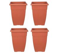 PREMZO 42 cm Tall Athens Garden Patio Planters Flower Pot Growth Container Top Square Plastic Vases, Home Garden Décor Traditional Planters, Sturdy Resistance Indoor & Outdoor | Set of 4 (Terracotta)