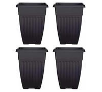 PREMZO 42 cm Tall Athens Garden Patio Planters Flower Pot Growth Container Top Square Plastic Vases, Home Garden Décor Traditional Planters, Sturdy Resistance Indoor & Outdoor | Set of 4 (Black)