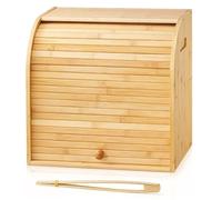 PREMZO Bread Bin Kitchen Box Organiser Bread Storage Bin Durable Wood, Loaf, Lift Up With Handle, Double Layer Slide Roll Top, Countertop Food Container Home Restaurant s camping (Double Layer)
