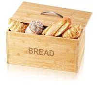 PREMZO Bread Bin Kitchen Box Organiser Bread Storage Bin Durable Wood, Loaf, Lift Up With Handle, Double Layer Slide Roll Top, Countertop Food Container Home Restaurant s camping (Lid With Handle)
