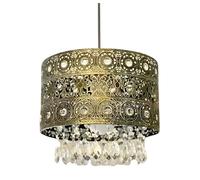 PREMZO Chandelier Moroccan Gems Light Shade Ceiling Light Pendant with Acrylic Droplet Night Light Crystals Décor Universal Fit Living Room Bedroom Kitchen, Office (Antique Brass)