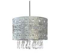 PREMZO Chandelier Moroccan Gems Light Shade Ceiling Light Pendant with Acrylic Droplet Night Light Crystals Décor Universal Fit Living Room Bedroom Kitchen, Office (Silver)