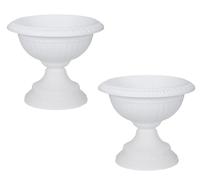 PREMZO Classical Round Grecian URN Patio Pots 42 CM Flower Planter Outdoor Or Indoor Plant Plastic Base Home Office Garden Wedding Flower Porch Front Door Planter Set Of 2 (WHITE)