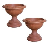 Classical Round Grecian URN Patio Pots 42 CM Flower Planter Outdoor Or Indoor Plant Plastic Base Home Office Garden Wedding Flower Porch Front Door Planter Set Of 2 (Terracotta)