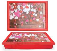 PREMZO Hearts Theme Wooden Lap Tray Soft Cushioned Bean Bag Comfort Sitting Portable Lightweight Laptop Browsing Art Writing Craft Breakfast Dinner TV Food Home Office Serving Tray