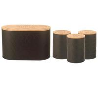 PREMZO Kitchen Food Storage Canisters Jar Set Bread Bin Tea Coffee Sugar Jars Tins Airtight Lid Lightweight Space Saving Counter Set Tea Coffee Sugar Containers Home & Kitchen Storage (Black/Natural)