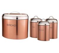 PREMZO Kitchen Food Storage Canisters Jar Set Bread Bin Tea Coffee Sugar Jars Tins Airtight Lid Lightweight Space Saving Counter Set Tea Coffee Sugar Containers Home & Kitchen Storage (Rose Gold)