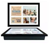PREMZO Lap Tray Customize Personalized Wooden Soft Padded Bean Bag Cushioned Photos Paintings Great Gift Any Occasion Laptop Breakfast Food Dinner (Black)