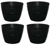 PREMZO Large Whisky Barrel Tub Plastic Planter Gardening Flower Plant Pot Basket | Grow Container Decorative Indoor & Outdoor Display Patio Driveway Black (4, 50 cm)
