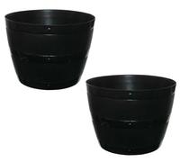 PREMZO Large Whisky Barrel Tub Plastic Planter Gardening Flower Plant Pot Basket | Grow Container Decorative Indoor & Outdoor Display Patio Driveway Black (2, 50 cm)