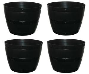 PREMZO Large Whisky Barrel Tub Plastic Planter Gardening Flower Plant Pot Basket | Grow Container Decorative Indoor & Outdoor Display Patio Driveway Black (4, 50 cm)