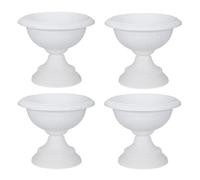 PREMZO Round Grecian Classical URN Patio Pots 42 CM Flower Planter Outdoor Or Indoor Plant Plastic Base Home Office Garden Wedding Flower Porch Front Door Planter Set Of 4 (WHITE)