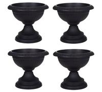 PREMZO Round Grecian Classical URN Patio Pots 42 CM Flower Planter Outdoor Or Indoor Plant Plastic Base Home Office Garden Wedding Flower Porch Front Door Planter Set Of 4 (BLACK)