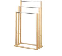 Towel Holder Stand Airer Rack Rail 3Tier Bamboo Wood Stainless Steel Top Freestanding Drying laundry Kitchen Home Bathroom Toilet Horse Hanging Holder Premzo