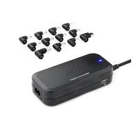 PRENDELUZ TooQ TQLC-90BS02AT 90W Universal Auto Charger with 2 USB Ports and 12 Compatible Connectors, Ideal for Charging Various Devices Quickly and Efficiently.