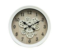 PRENDELUZ White and Beech Wall Clock 40x40x7 cm with Moving Gears, Estandar