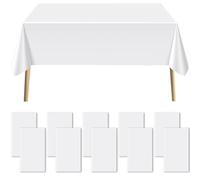 Preocea 10 Pack White Plastic Table Cloth, 137x274cm Rectangle Table Cover, Disposable Waterproof Tablecloth, Disposable Tablecloths Plastic Tablecloth for Parties Wedding Birthdays