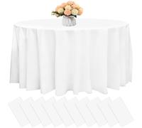 Preocea 10 Pack White Round Table Cloth, 213cm/84 in Plastic Table Cover, Party Round Tablecloths For Circular Table, Waterproof Disposable Tablecloths for Wedding BBQ Parties Birthdays Picnic