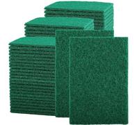 Preocea 100 Pcs Scouring Pads, Heavy Duty Scour Pads, Dish Scrubber Scouring Pad, Reusable Green Household Scrub Pad for Dishes Kitchen Scrubbers & Metal Grills, 3 x 4 Inch