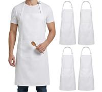 Preocea 4 Pack Chef Aprons, White Adjustable Apron with 2 Pockets, Waterproof Polyester Kitchen Apron for Women Men, Cooking Aprons with Long Ties for Cooking Restaurant BBQ Baking