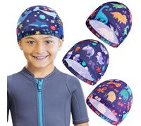 Preocea 4 Pcs Kids Swim Caps, Toddler Swimming Hat, Unisex Child's Bathing Cap, Fabric Swimming Caps for Kids, Pool Cap for Boys Girls Long Short Hair, One Size(4 Cute Patterns)