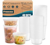 Preocea 40 Pack Deli Containers with Lids, Disposable Soup Container, Deli Food Storage Containers, Leakproof Heavy-Duty Container, BPA Free, Microwave Freezer Dishwasher Safe(8oz,16oz,32oz Combo)