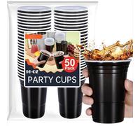 Preocea 50 Pack Black Party Cups, 16 oz Disposable Plastic Cups, Beverage Drinking Cup, Disposable Black Cup for Party Picnics Birthday Indoor Outdoor Events