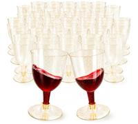 Preocea 50Pack Gold Glitter Wine Glasses,180 ml/6oz Plastic Elegant Glasses | Reusable Stemmed Party Wine Cups Dessert Cups, Hard Plastic Wine Tasting Glasses for Cocktails Desserts Wedding Birthdays