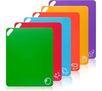 Preocea 6 Pack Plastic Cutting Board Mats, Flexible Kitchen Chopping Board, Colored Cutting Mats with Food Icons & Easy-Grip Handles & Waffle Back, BPA-Free, Non-Slip, Dishwasher Safe