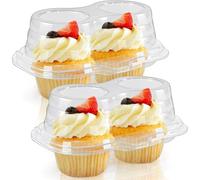 Preocea 60 Pcs Plastic Cupcake Containers, Clear 2 Cavity Cupcake Boxes, 2-Compartment Cupcakes Carrier Holder Box with Lids, Stackable Disposable Cupcakes Holder for Muffins Pies