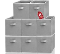 Preocea 8 Pack Storage Cubes, 28cm Cube Storage Bins, Fabric Foldable Cube Baskets, Collapsible Storages Bins with Handles, Fabric Bin Storages Box For Shelf Organizing Clothes Closet, Grey