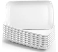Preocea Rectangular Salad Plates Set of 8, 20.4cm Porcelain Dessert Plate, White Appetizer Plates, Ceramic Serving Platters, Dinner Plate, Dishwasher&Oven Safe, Serving Trays for Salad, Fruit, Sushi