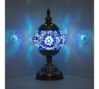 Preolivial Turkish Moroccan Mosaic Table Lamp Handmade Desk Bedside Lamp Tiffany Night Light for Living Room Bedroom (Blue)