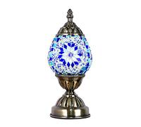 Preolivial Turkish Table Lamp Christmas Decorations Gift Handmade Mosaic Glass Egg Shaped Moroccan Lantern Desk Night Light Lamp for Living Room Bedroom (Blue)