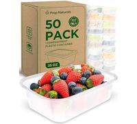 Prep Naturals Containers- 50 Pack of 25 Oz 100% Reusable Plastic Food Containers with Lids- For Meal Preps and Storage- Dishwasher Safe- Food Storage Containers with Lids