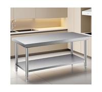 Prep Table,Stainless Steel Commercial Work Table for Catering & Food Prep, Double-Layer Kitchen Bench, Heavy-Duty Load-Bearing, Multi-Scenario Use (150x60x80cm/59x23.6x31.5in)
