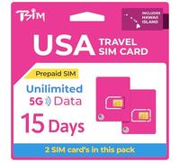 Prepaid SIM Card USA Travel - 2 Pack | 15 Days | Unlimited 5G Data, Calls & Texts on T-Mobile Network (Hawaii Included) | Upgraded 5G SIM Card!