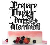 Prepare Thyself for Merriment Cake Topper, Goth Bridal Shower Decorations, Gothic Birthday Bachelorette Party Decorations Black Glitter