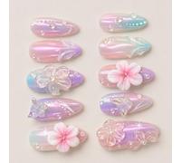 Prepared Manicure Set Almond Shape, Floral False Tips with Gradient Finish, Pearl Like Raised Accents and Photo Ready Occasion Looks
